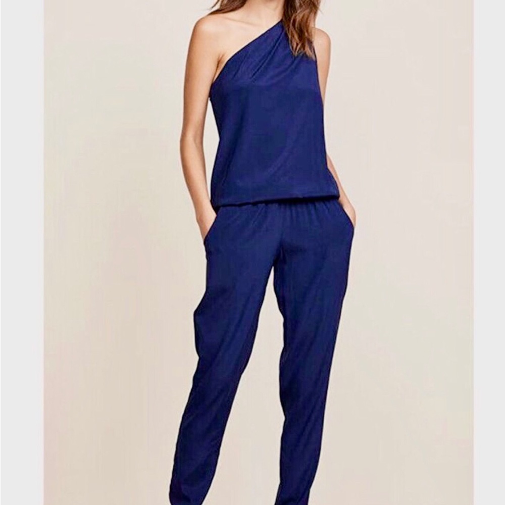 🔥🔥🔥Ramy Brook Blue Silk Lulu One Shoulder Jumpsuit XS